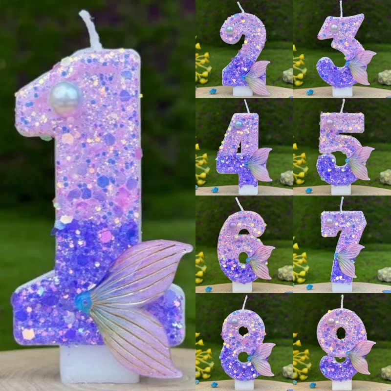 Silk Candle - Glitter Purple Gradient Mermaid Tail Number