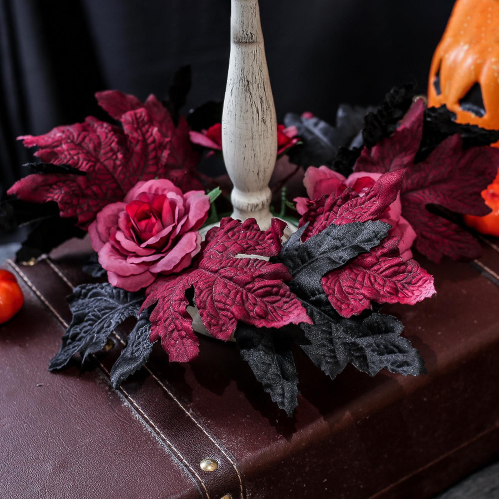 Silk Candle - Dark Rose Halloween Wreath Silk Cloth