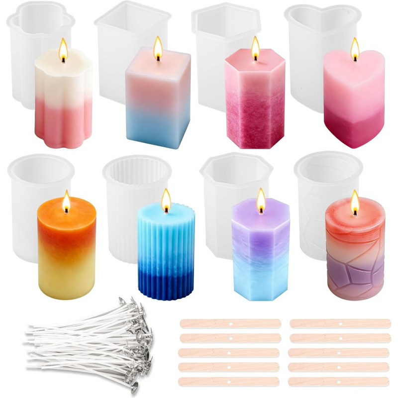 Candle Wick - 8 Silicone Candle Mold Set，Include 50