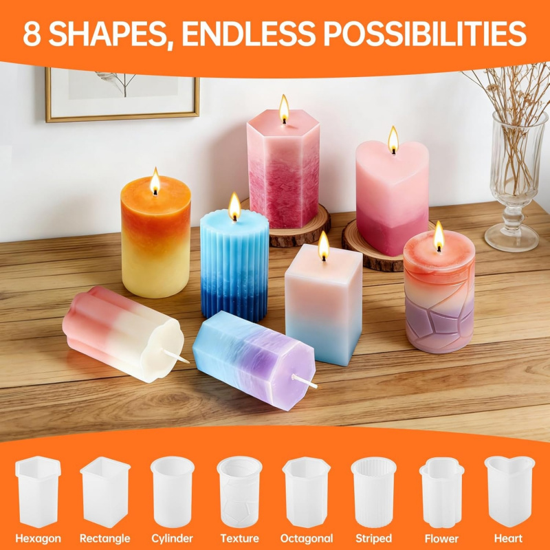 8 Silicone Candle Mold Set，Inc - Candle Wick recension och pris